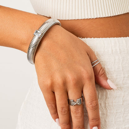 Chunky Stone Bangle - Zilver