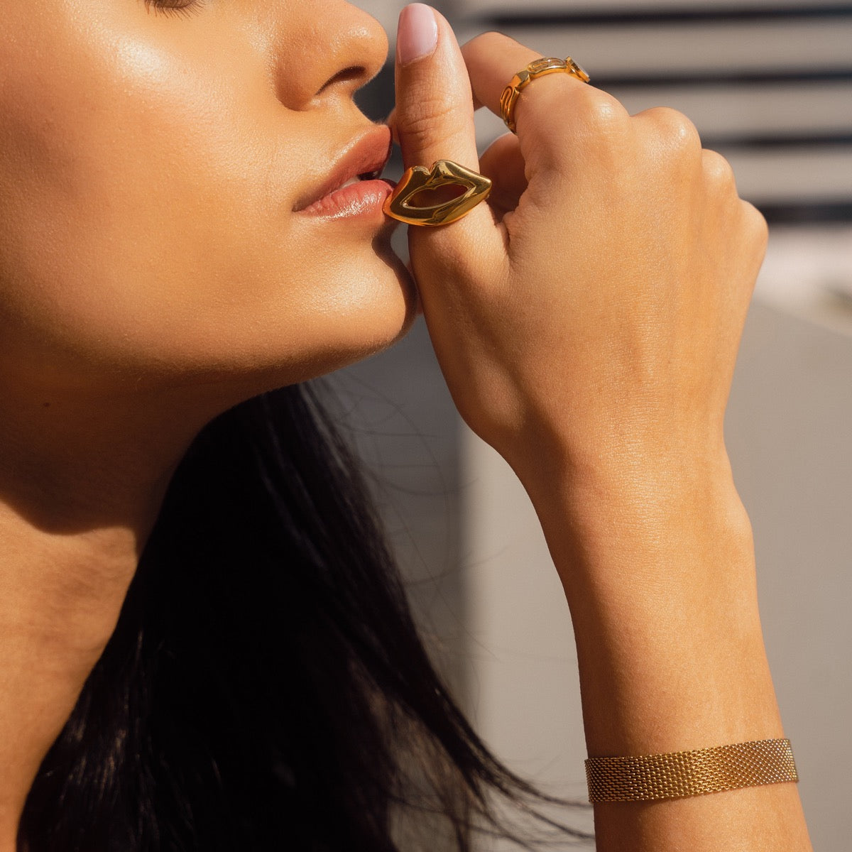 Mesh Loop Lock Armband - Goud