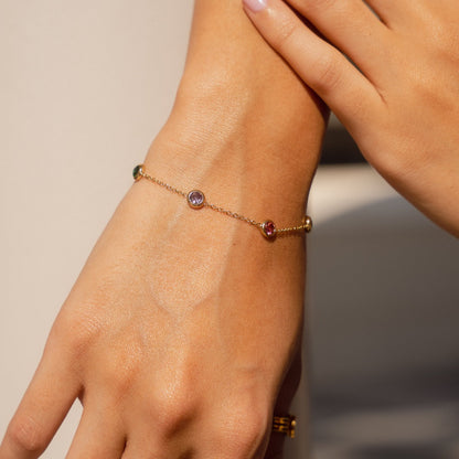 Multi-Kleurige Steen Armband - Goud