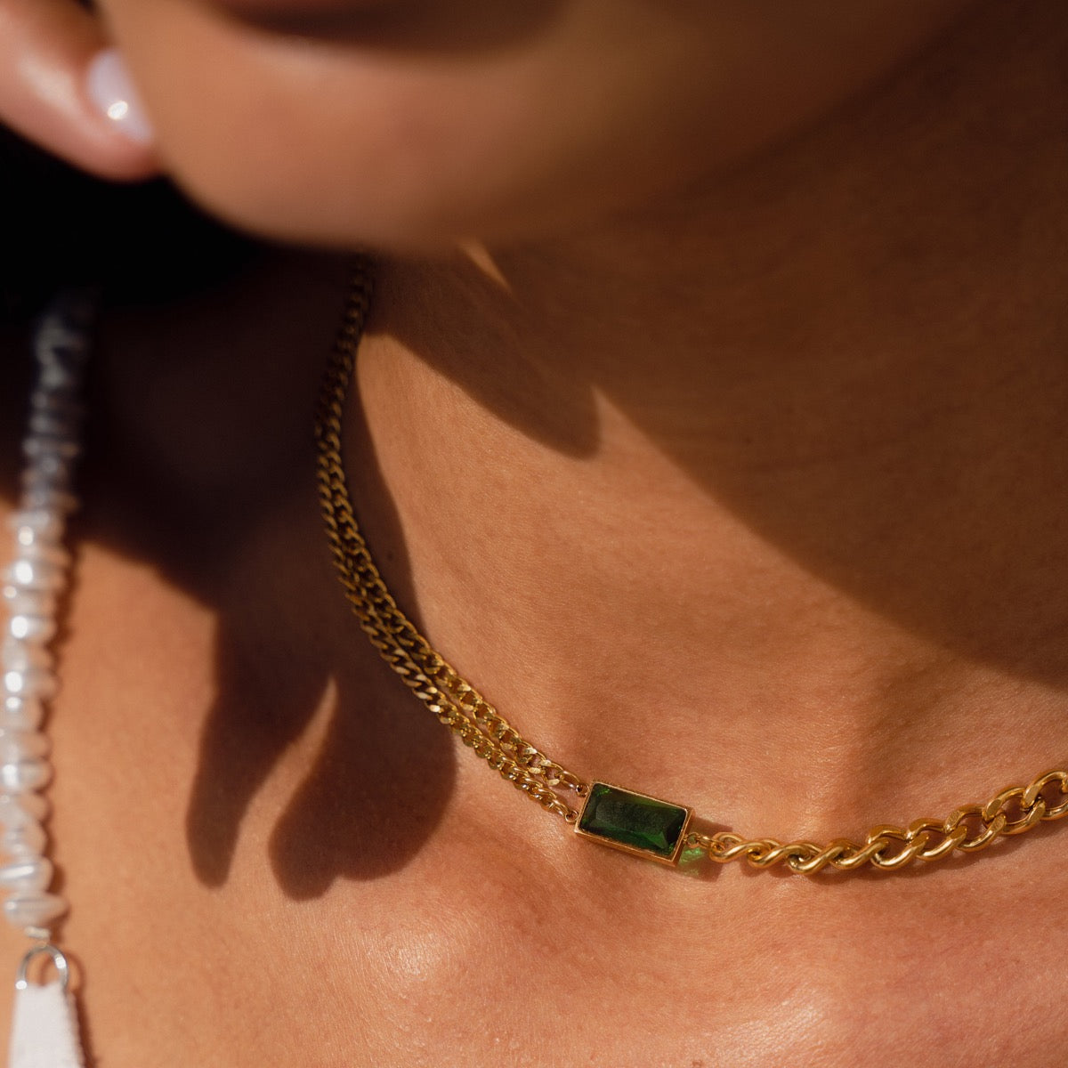 Dubbele Ketting Cubaanse Smaragd Ketting - Goud