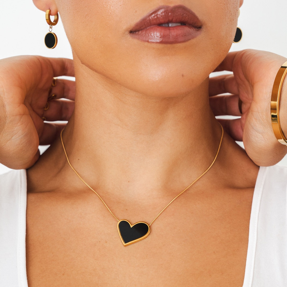 Marmeren Hart Hanger Ketting - Goud/Zwart