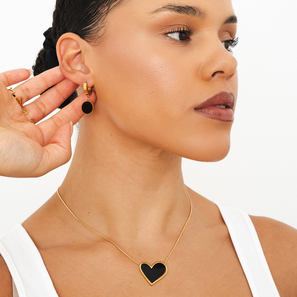Marmeren Hart Hanger Ketting - Goud/Zwart