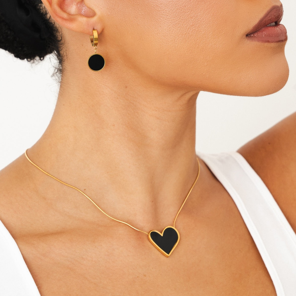 Marmeren Hart Hanger Ketting - Goud/Zwart