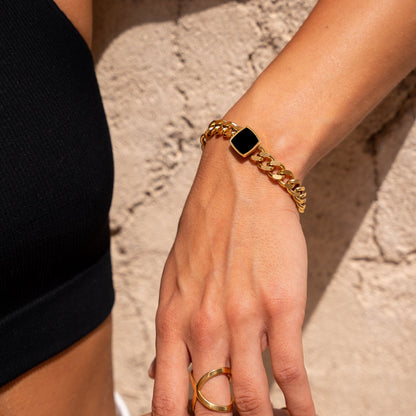 Onyx Vierkante Hanger Cubaanse Armband - Goud
