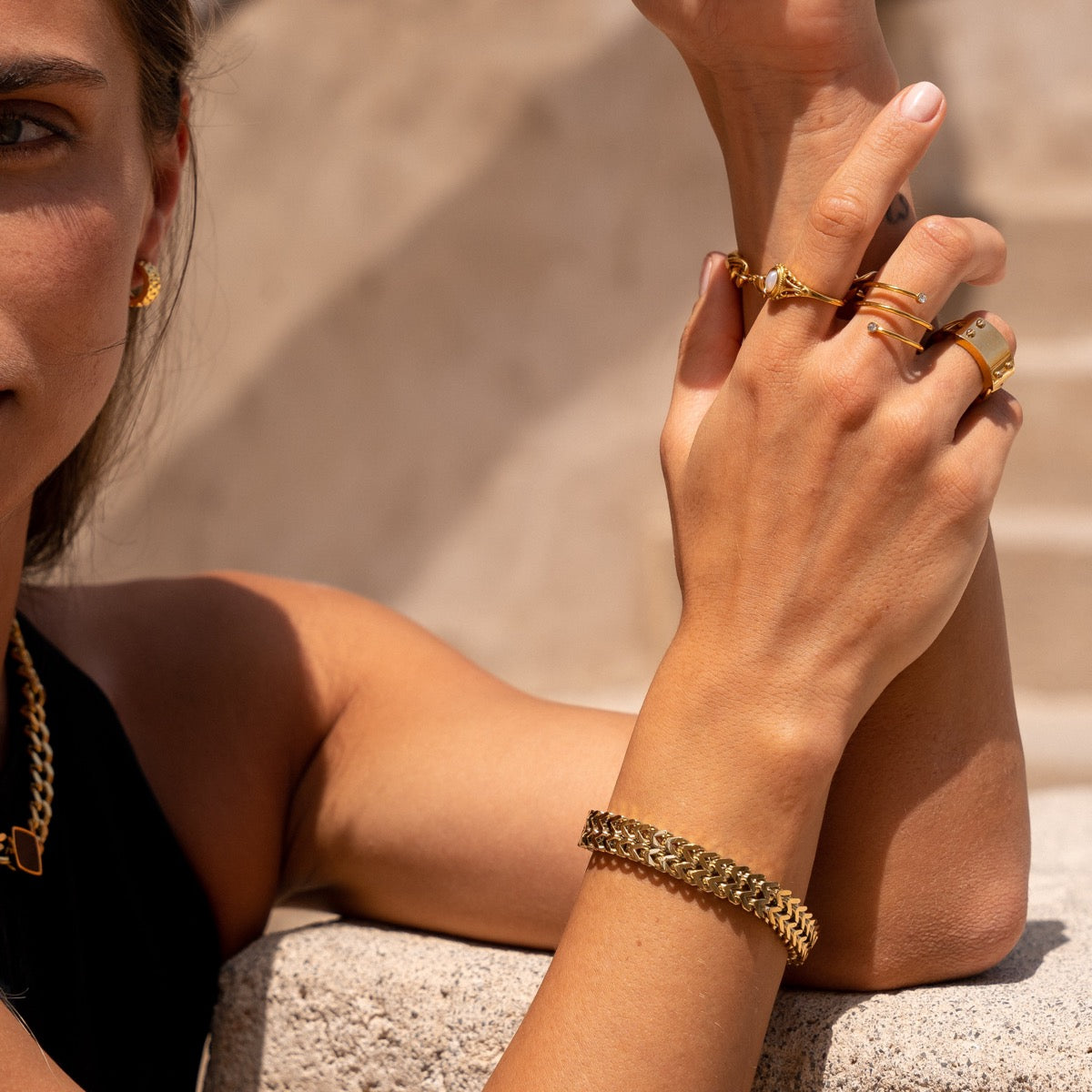 Eden Textured Armband 18K Goud Geplateerd - Goud