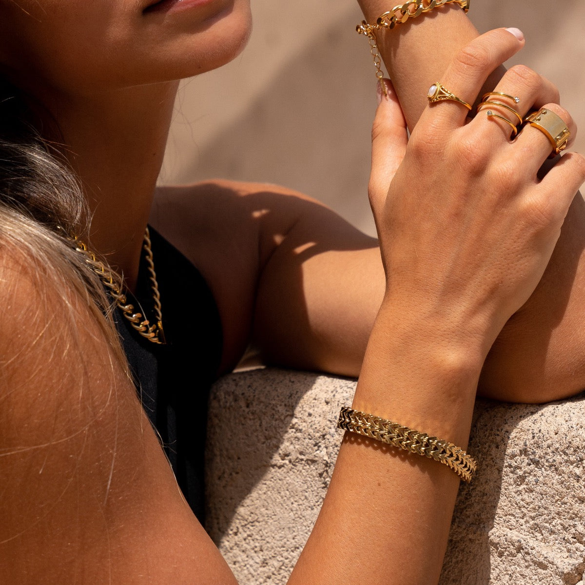 Eden Textured Armband 18K Goud Geplateerd - Goud