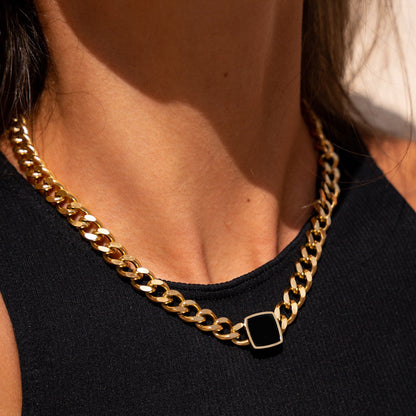 Onyx Vierkante Hanger Cubaanse Ketting - Goud