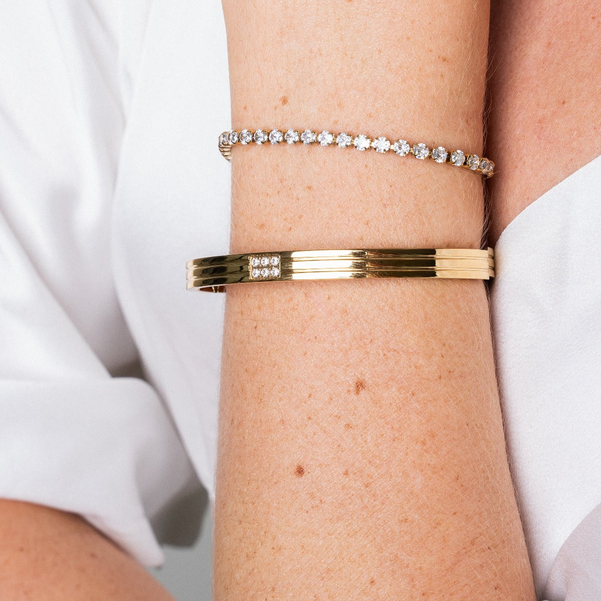 Gegraveerde Steen Bangle Armband - Goud