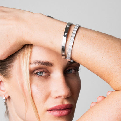 Luxe Steen Bangle Armband - Zilver