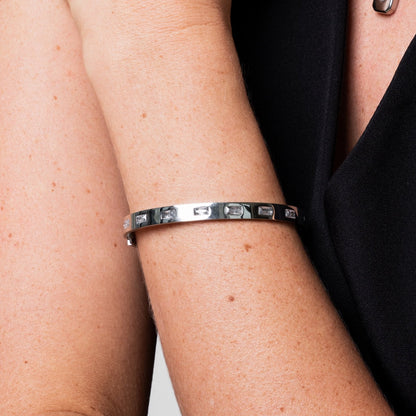 Rechthoekige Steen Bangle - Zilver