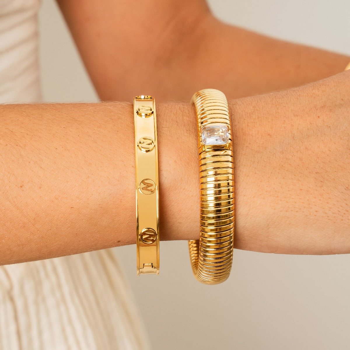 Chunky Stone Bangle - Goud