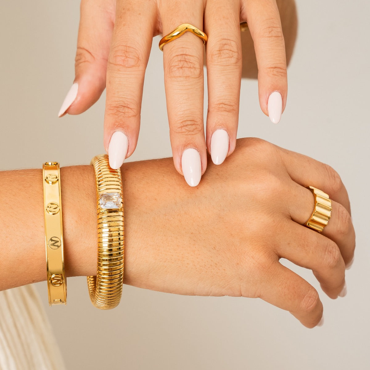 Chunky Stone Bangle - Goud