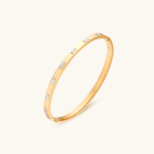 Rechthoekige Steen Bangle - Goud