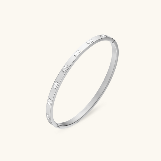 Rechthoekige Steen Bangle - Zilver