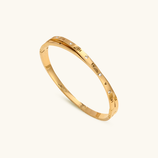 Romeinse Cijfer Verweven Bangle Armband - Goud