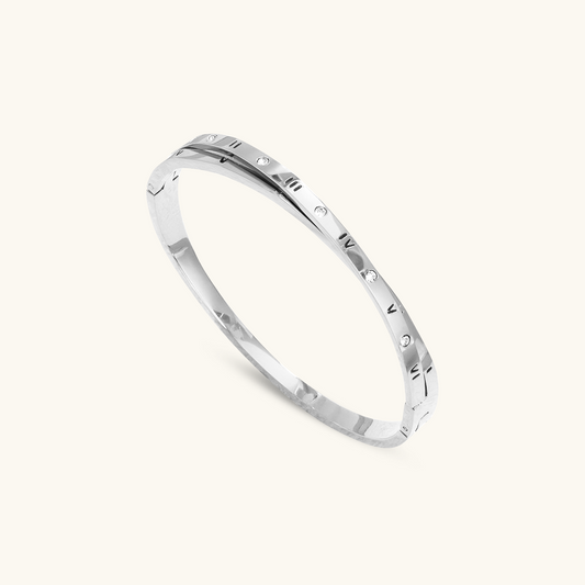 Romeinse Cijfer Verweven Bangle Armband - Zilver