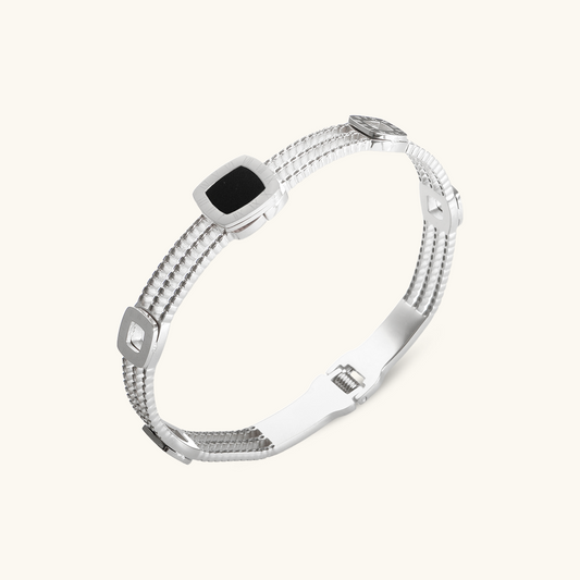 Vierkante Onyx Tandwielen Armband - Zilver