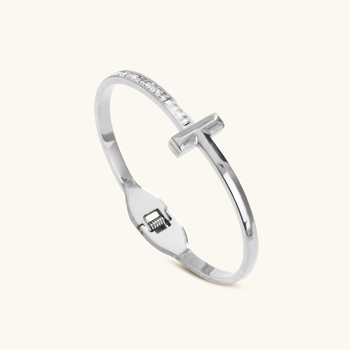T-Bar Steen Bangle - Zilver