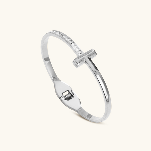 T-Bar Steen Bangle - Zilver