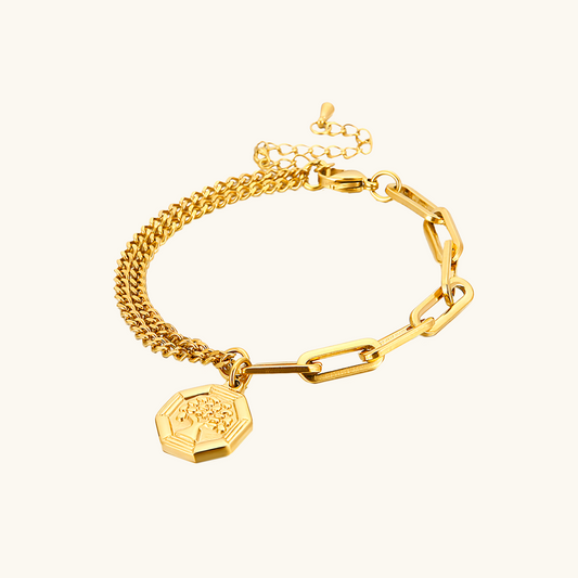 Boom Van Het Leven Contrast Clip Armband - Goud