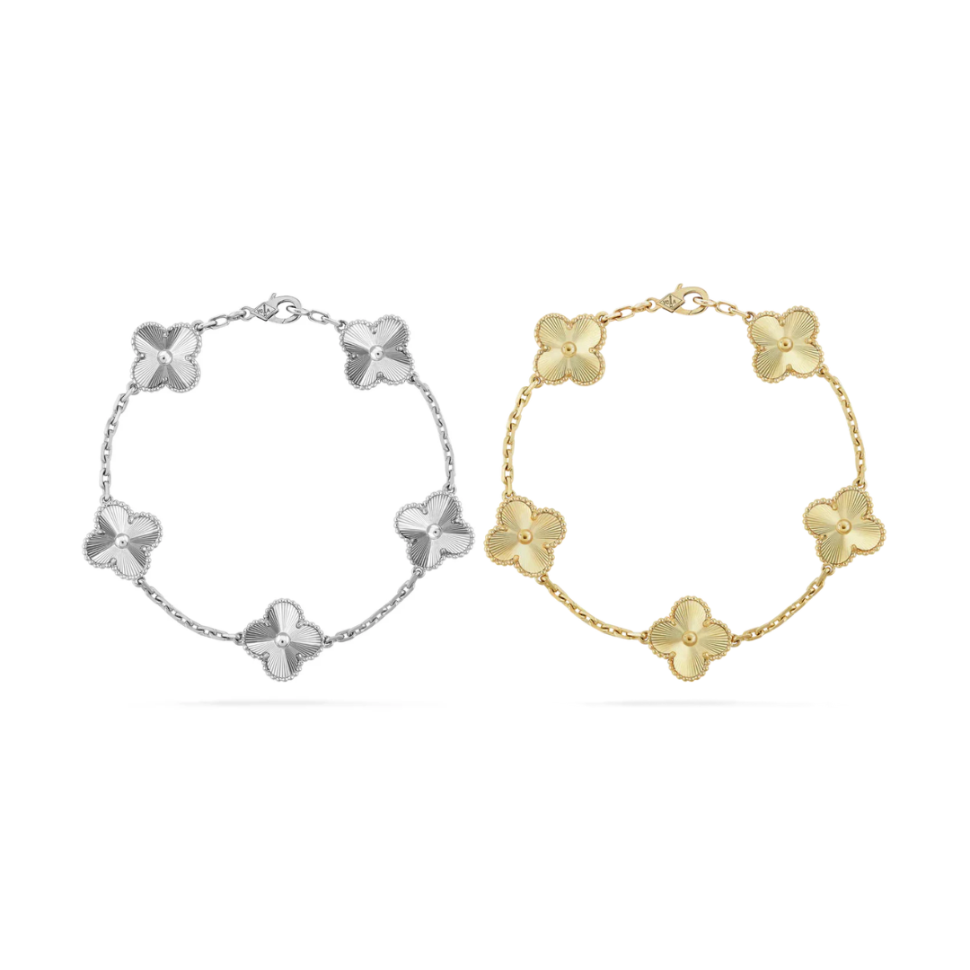 2-delige Klavertje Vier Armband Set - Zilver/Goud