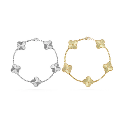 2-delige Klavertje Vier Armband Set - Zilver/Goud