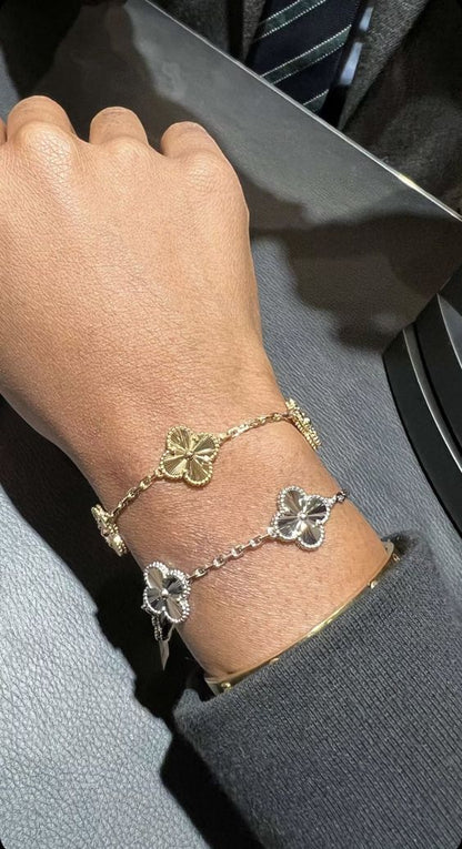2-delige Klavertje Vier Armband Set - Zilver/Goud