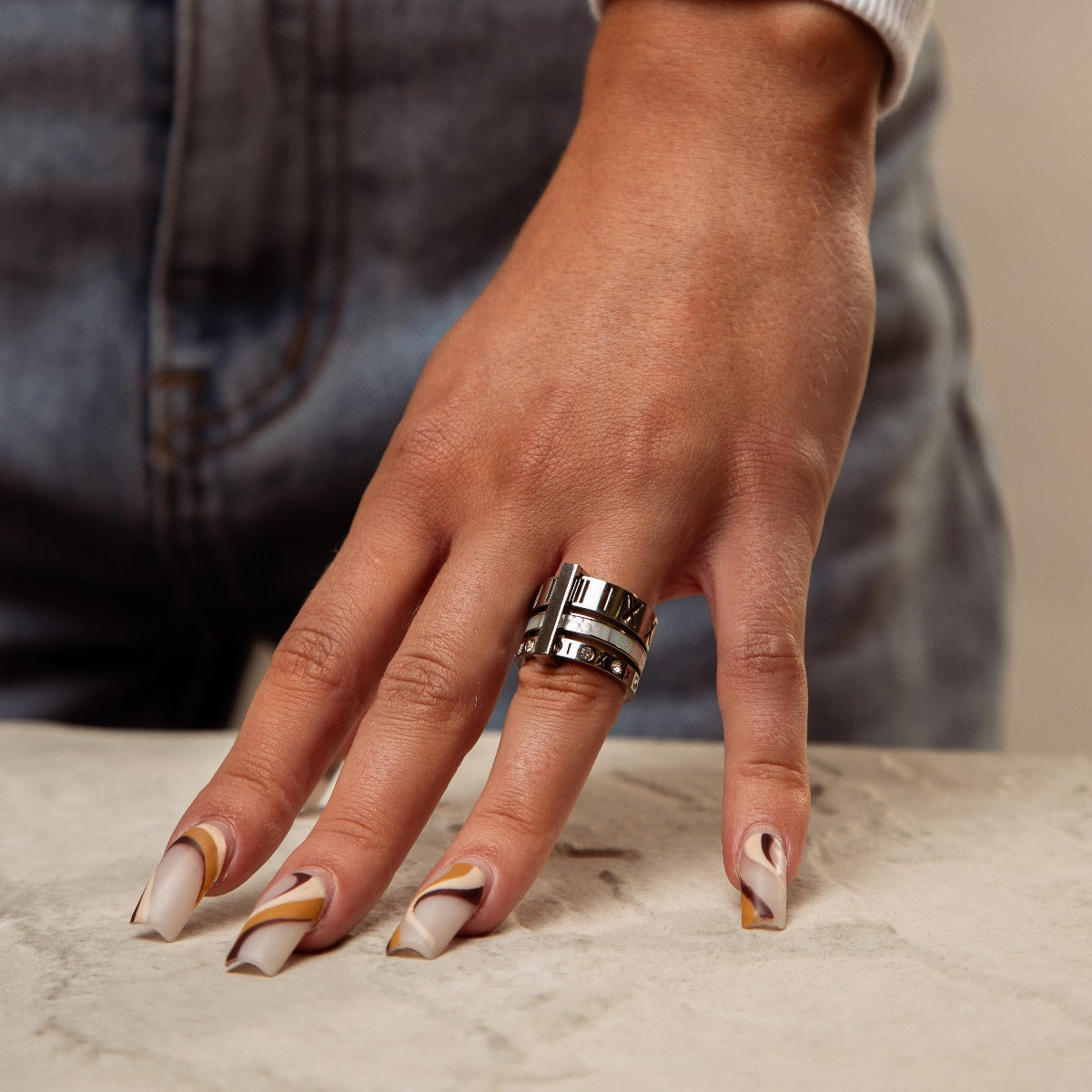 Drie-laagse Steenring - Zilver